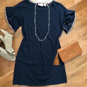 Heyton Navy Ruffle Sleeve T-shirt Dress Shift L